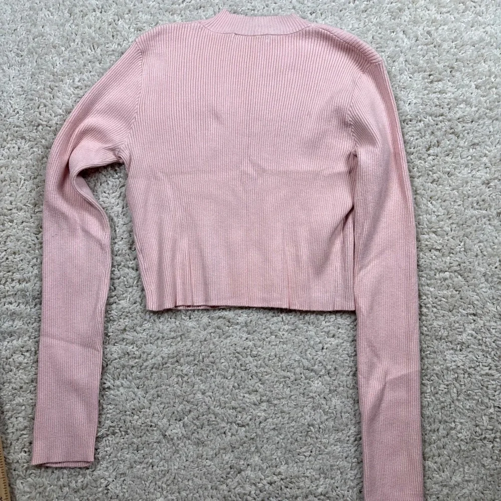 Brandy Melville Pink Ribbed Mock Neck Cropped Sweater Long Sleeve‎ Top One Size